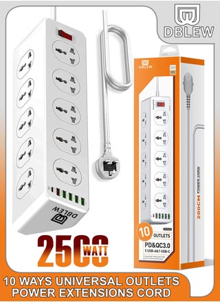 وصلة تمديد عالمية بقوة 2500 وات 10 طرق مع منفذ شحن 30 وات QC 3.0 PD USB-C و 5 فتحات USB-A لقطاع الطاقة تمديد مقبس كهربائي بطول 2 متر لسلك المنزل والمكتب - pzsku/Z925113CBA6929C181FD0Z/45/_/1673613703/37037e0c-ba7f-4e66-bf6d-5f8fc39aa64f