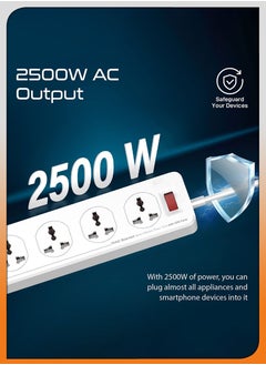 دي بلو وصلة تمديد عالمية بقوة 2500 وات 10 طرق مع منفذ شحن 30 وات QC 3.0 PD USB-C و 5 فتحات USB-A لقطاع الطاقة تمديد مقبس كهربائي بطول 2 متر لسلك المنزل والمكتب  - Image 5