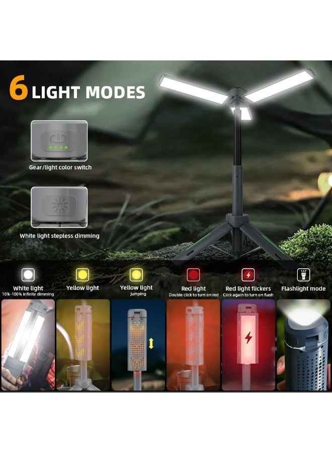 Rechargeable 8000mAh Camping and Work Light with Adjustable Stand 3.4 ft, 3000 Lumen Cordless Work Light Featuring 3 Adjustable Heads, Dimmable Emergency Flashlight with Telescopic Tripod - Image 5