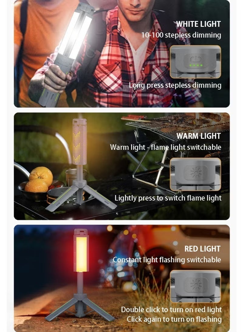 Rechargeable 8000mAh Camping and Work Light with Adjustable Stand 3.4 ft, 3000 Lumen Cordless Work Light Featuring 3 Adjustable Heads, Dimmable Emergency Flashlight with Telescopic Tripod - Image 4