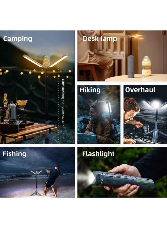 Rechargeable 8000mAh Camping and Work Light with Adjustable Stand 3.4 ft, 3000 Lumen Cordless Work Light Featuring 3 Adjustable Heads, Dimmable Emergency Flashlight with Telescopic Tripod - Image 5