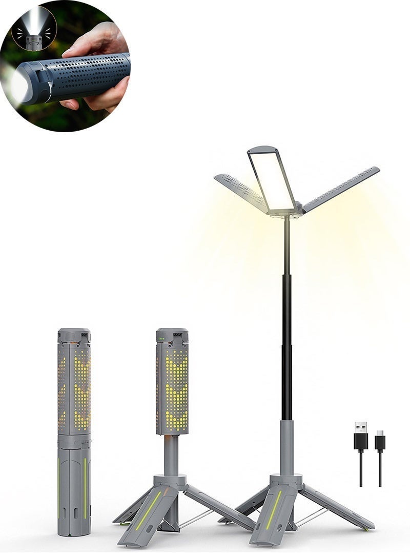 حامل شريط إضاءة تخييم تلسكوبي (حامل ثلاثي القوائم بطول 40 بوصة)، مصباح تخييم قابل لإعادة الشحن بسعة 8000 مللي أمبير، ومصباح يدوي فانوس - مناسب لانقطاع التيار الكهربائي، وحالات الطوارئ، والتخييم، والمشي لمسافات طويلة - Image 1