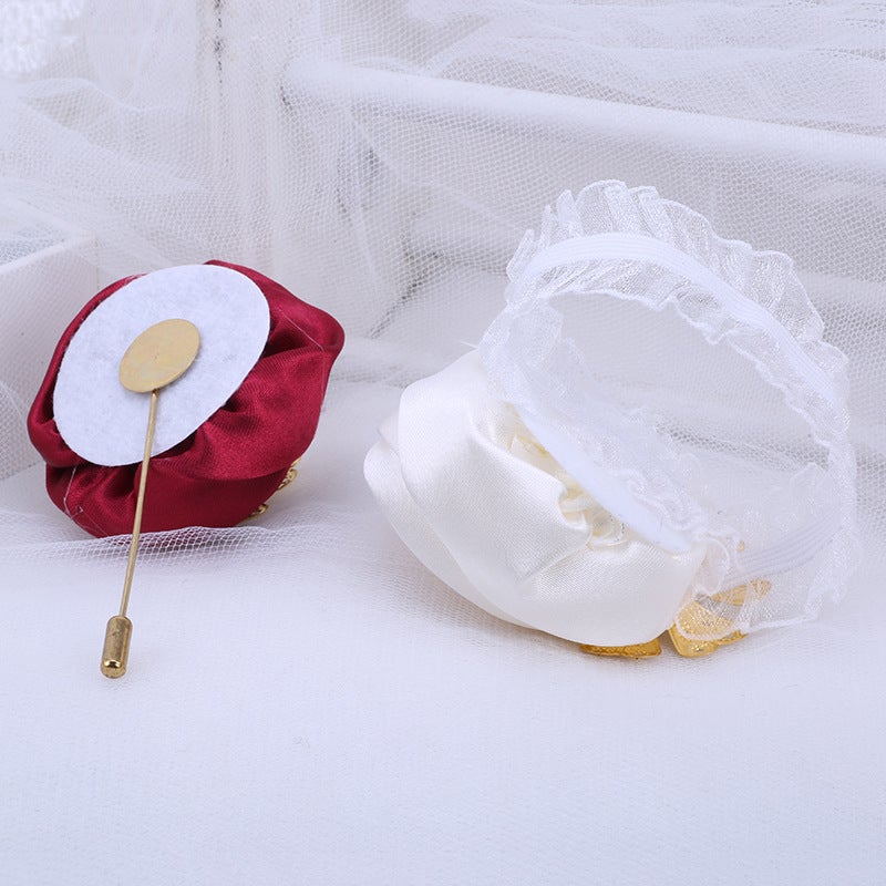 New Groom Best Man Corsage Bride Sister Group Wrist Corsage Ribbon Rose Wedding Props - Image 5