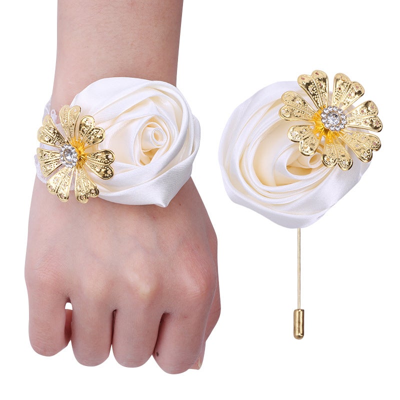 New Groom Best Man Corsage Bride Sister Group Wrist Corsage Ribbon Rose Wedding Props - Image 2