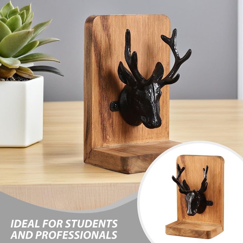 رأس غزال خشبي نوردي حامل كتب ثقيل الوزن لتزيين مكتب أو رف - Image 4