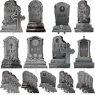 Whaline 24Pcs Halloween Cupcake Toppers 8 Designs Tombstone Graveyard Cake Toppers Scary Cupcake Decoration Table - Image 1