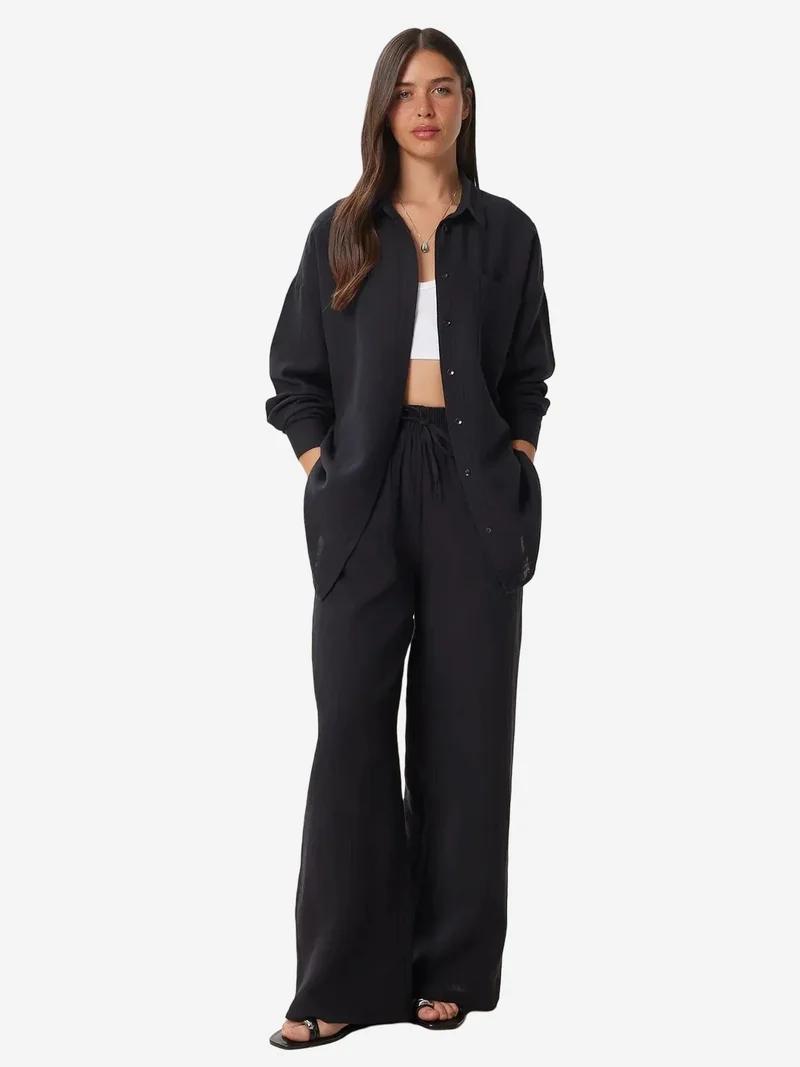 السعادة في إسطنبول ISTANBUL High Waist Wide Leg Two-Piece Co-ord Set with Shirt Collar
