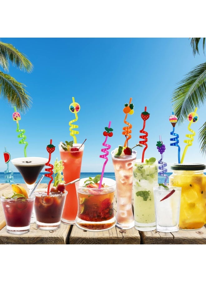 8 Pcs Reusable Spiral Plastic Drinking Straws – Fun Curly Straws for Kids & Adults, Colorful Fruit Party Straws for Birthday, Summer, Pool, Beach, Tropical & Hawaiian Party Favors, Eco-Friendly Mason Jar Cup Straws - Image 2