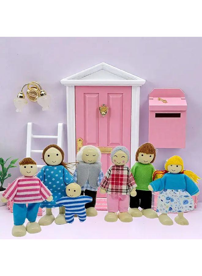 7 Member Wooden Dollhouse Family Figurine Set With Articulated Joints Exquisite Detailed Craftwork Mixed Colors Perfect For Pose Adjustment And Scene Decoration Ideal For Dollhouse Accessories And Furniture - Image 5