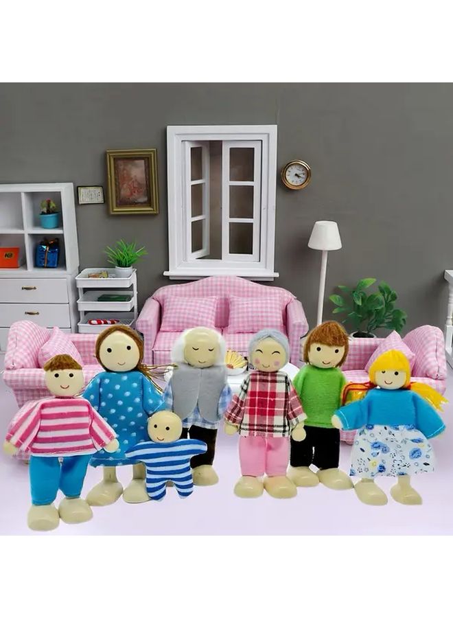 7 Member Wooden Dollhouse Family Figurine Set With Articulated Joints Exquisite Detailed Craftwork Mixed Colors Perfect For Pose Adjustment And Scene Decoration Ideal For Dollhouse Accessories And Furniture - Image 3