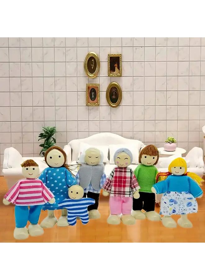 7 Member Wooden Dollhouse Family Figurine Set With Articulated Joints Exquisite Detailed Craftwork Mixed Colors Perfect For Pose Adjustment And Scene Decoration Ideal For Dollhouse Accessories And Furniture - Image 4