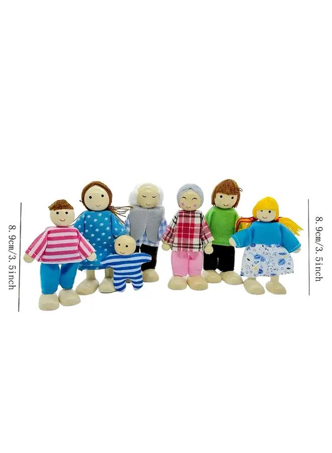 7 Member Wooden Dollhouse Family Figurine Set With Articulated Joints Exquisite Detailed Craftwork Mixed Colors Perfect For Pose Adjustment And Scene Decoration Ideal For Dollhouse Accessories And Furniture - Image 2