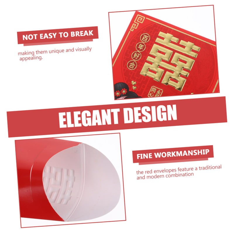 6Pcs Red Chinese Wedding Money Envelopes With Traditional Elements For Cash Gifts - Image 4