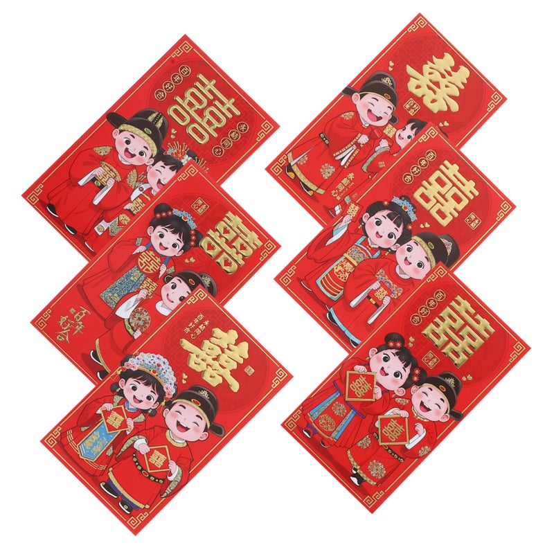 6Pcs Red Chinese Wedding Money Envelopes With Traditional Elements For Cash Gifts - Image 2