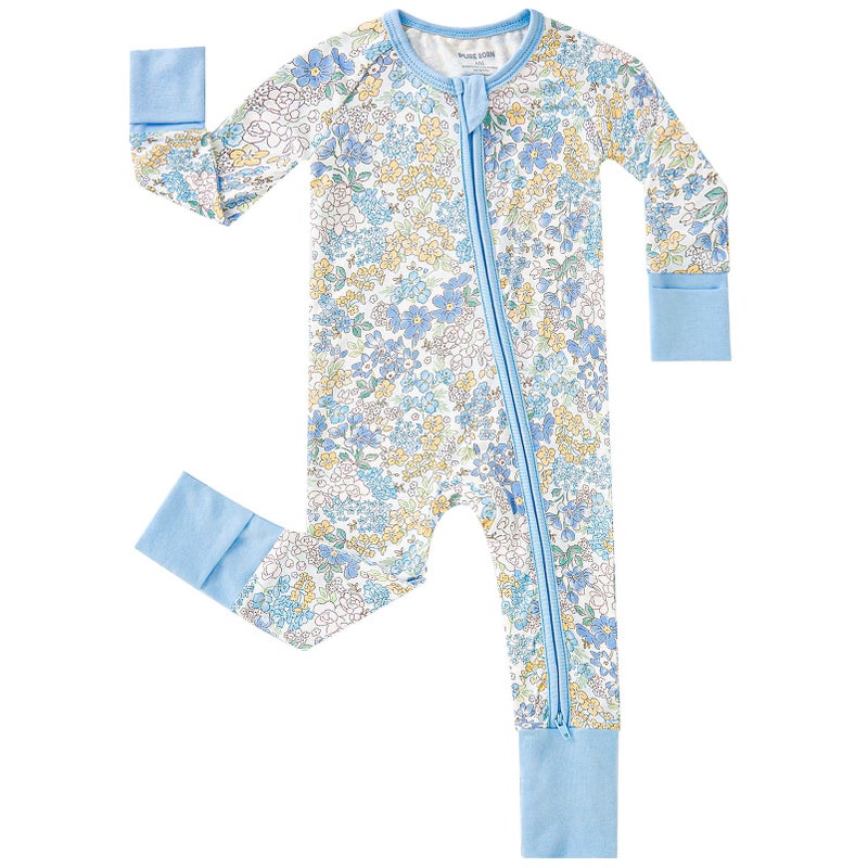 pureborn Baby Boys Girls Sleeper Viscose from Bamboo Pajamas 2-Way Zipper Snug Fit Sleepwear Blue Floral 0-3 Months - Image 1