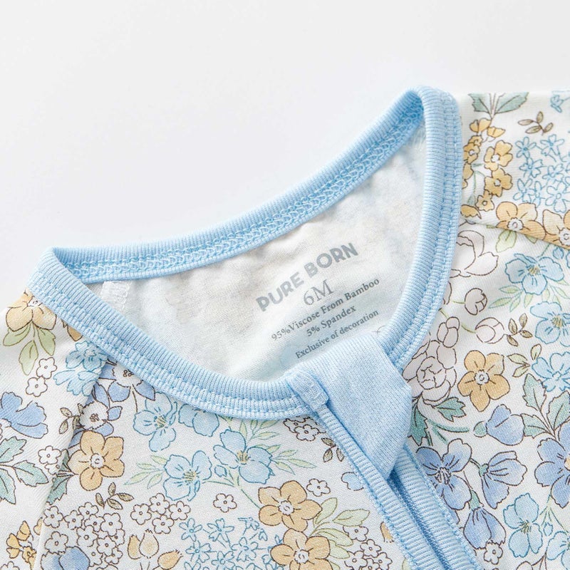 pureborn Baby Boys Girls Sleeper Viscose from Bamboo Pajamas 2-Way Zipper Snug Fit Sleepwear Blue Floral 0-3 Months - Image 5