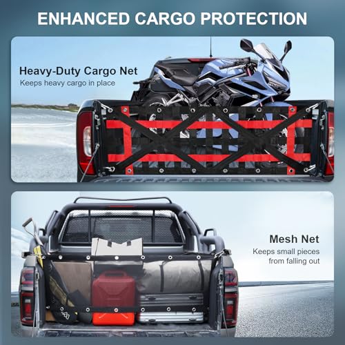 SKYJDM Heavy Duty Tailgate Net for Truck Bed with Detachable Cargo Mesh, Tailgate Net with 4 Adjustable Buckle Straps Compatible with Jeep, Pickup, Truck, Trailer, Boat, SUV (54"x17.7") - Image 3