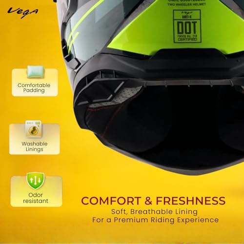 Vega VF 11 Dirt-X Trial Full Face Riding Helmet with Shock Absorbing Shell, Aerodynamic Design, Ventilated Interior, Off -Road Ready, Racing Fit – Black Neon Yellow - Image 4