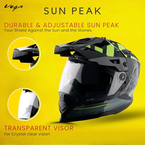 Vega VF 11 Dirt-X Trial Full Face Riding Helmet with Shock Absorbing Shell, Aerodynamic Design, Ventilated Interior, Off -Road Ready, Racing Fit – Black Neon Yellow - Image 2