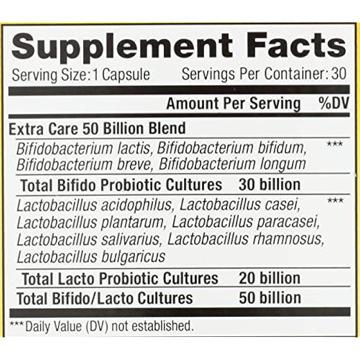 Renew Life Extra Care Digestive Probiotic Capsules, 50 Billion CFU Guaranteed, Daily Supplement Supports Immune, Digestive, Respiratory Health(1), L. Rhamnosus GG, Dairy, Soy and Gluten-Free, 30 Count - Image 3