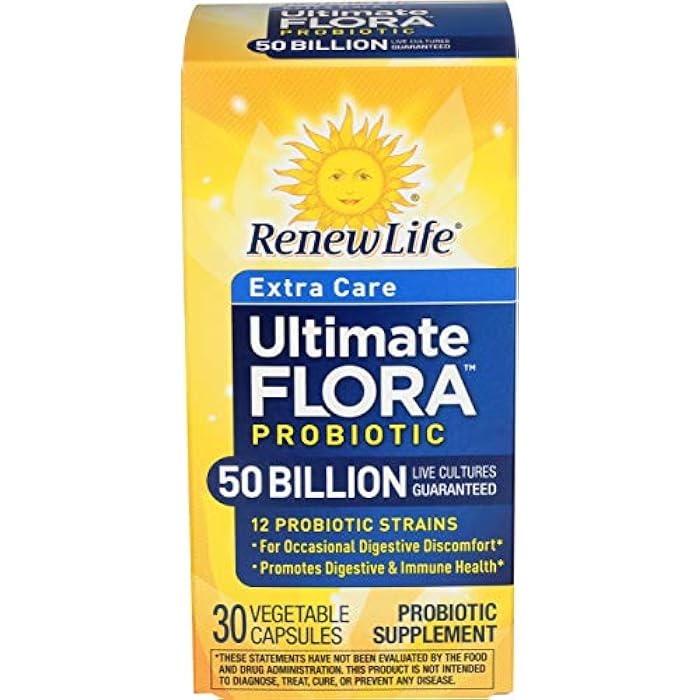 Renew Life Extra Care Digestive Probiotic Capsules, 50 Billion CFU Guaranteed, Daily Supplement Supports Immune, Digestive, Respiratory Health(1), L. Rhamnosus GG, Dairy, Soy and Gluten-Free, 30 Count - Image 1