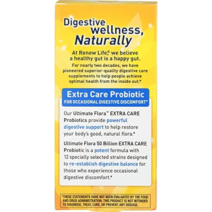 Renew Life Extra Care Digestive Probiotic Capsules, 50 Billion CFU Guaranteed, Daily Supplement Supports Immune, Digestive, Respiratory Health(1), L. Rhamnosus GG, Dairy, Soy and Gluten-Free, 30 Count - Image 2