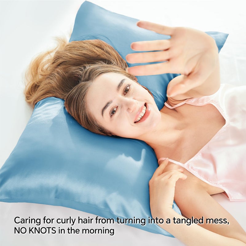 بيديليت وسادة ساتين بيدليت مع حالات وسادة سحاب بحجم كينج بلو كينج مجموعة من 2 ناعم وتبريد مماثل - Image 4