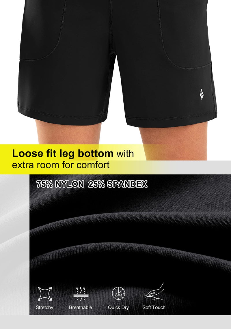 SANTINY Women's 6'' Athletic Long Shorts with 4 Pockets High Waisted Bermuda Shorts for Women Walking Running Casual (Black_XL) - Image 4