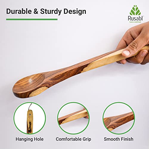Rusabl Pure Sheesham and Mango Wooden Spatulas, (Pack of 5) Palta Turner, Strainers, Dohi, Serving and Butter Spoon for Chapati, Rice, Natural Wood, Non Stick, No Harmful Polish, Heat Resistant - Image 4