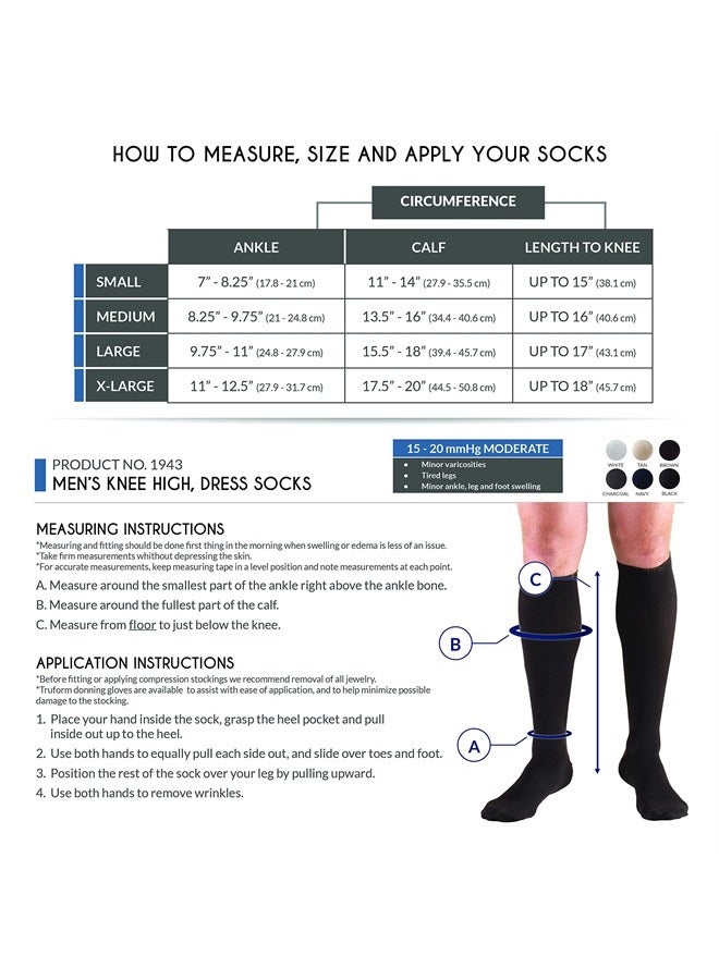 Truform Compression Socks, 15-20 mmHg, Men's Dress Socks, Knee High Over Calf Length, Black, Large - Image 2