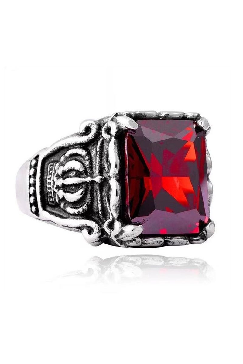ROMAD Stainless steel ring with a vintage red crystal stone, featuring a bold and stylish design for youth. - Image 5