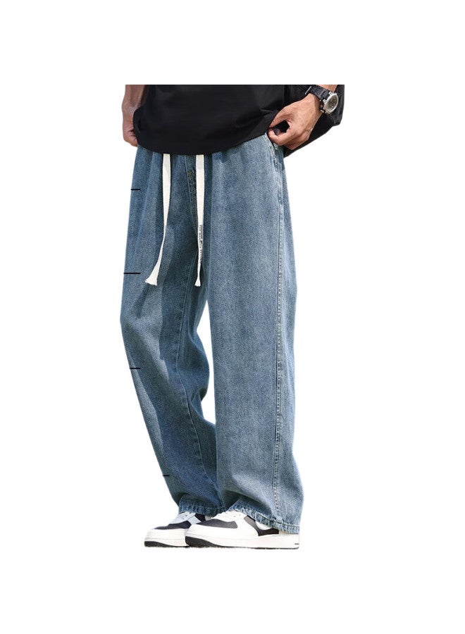 Warrior Denim Jeans For Men, Spring And Autumn Straight-Leg Pants, Loose Wide-Leg Casual Trousers, American-Style Long Pants For Men, Dark Blue 4Xl - Image 1