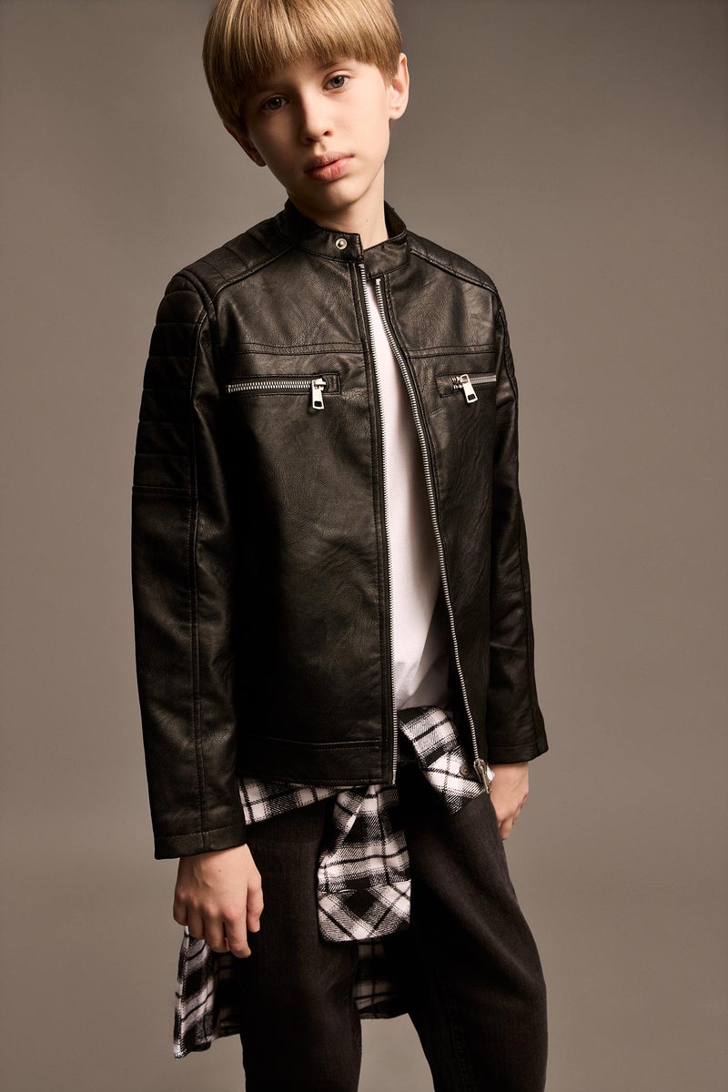 DeFacto Boy Stand Collar Faux Leather Waterproof Jacket  - Image 1