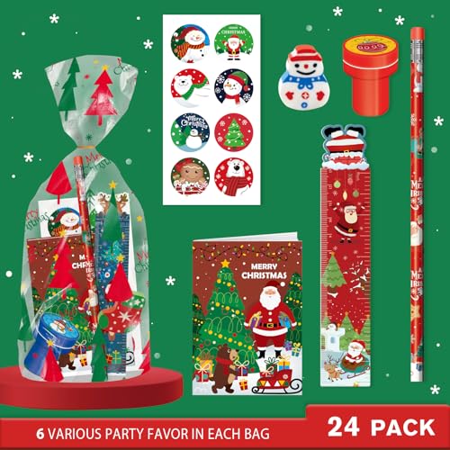 BEARUN 168 Pcs Christmas Party Favors Bulk for Kids24Pack Christmas Stationery Set for Stocking Stuffers ChristmasThemed Classroom Gift Exchange School Games Prizes Carnival Events - Image 5