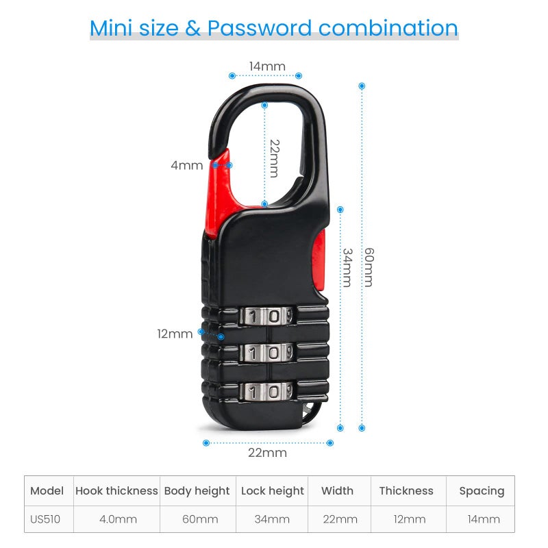 BARRYSAIL Mini Padlock  Barrysail 3 Pcs Small Locks Set With 3 Digits Combination For Kids Diary Backpack Zipper (Black+Blue+Pink) - Image 2