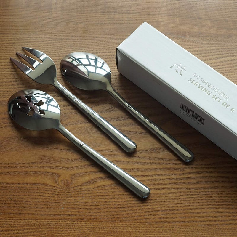 RTT Serving Spoon X 2 Slotted Serving Spoon X 2 Serving Forks X 2 Rtt 9 Inch Stainless Steel Catering Serving Utensils For Party Buffet Dinner Banquet Cooking Kitchen Basics Mirror Finish Flatware - Image 2