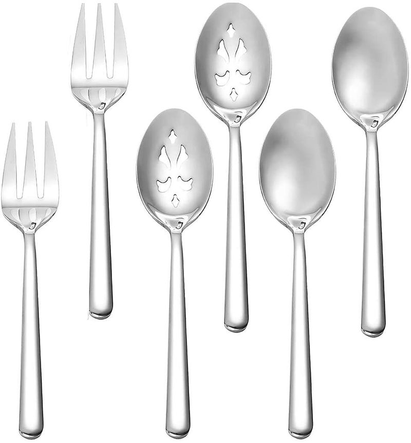 RTT Serving Spoon X 2 Slotted Serving Spoon X 2 Serving Forks X 2 Rtt 9 Inch Stainless Steel Catering Serving Utensils For Party Buffet Dinner Banquet Cooking Kitchen Basics Mirror Finish Flatware - Image 1