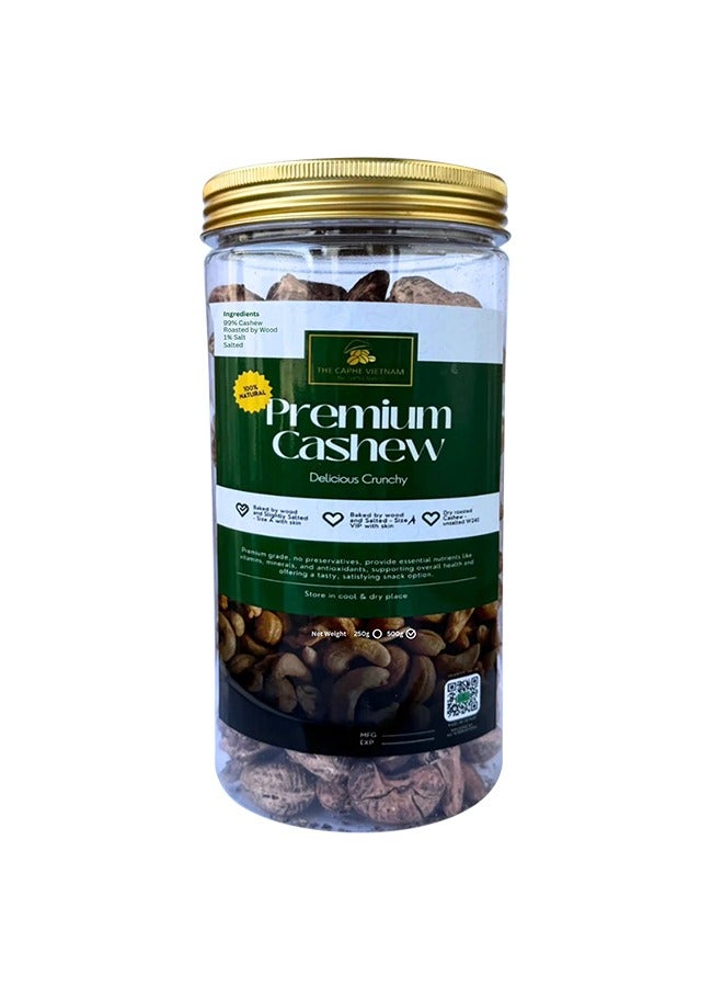 The Caphe Vietnam Premium Cashew Nuts - 500 G | Wood-Baked, Roasted Cashew | Salted with Skin | Size A | Vietnamese Cashew, Ready To Eat Nuts  - Image 1