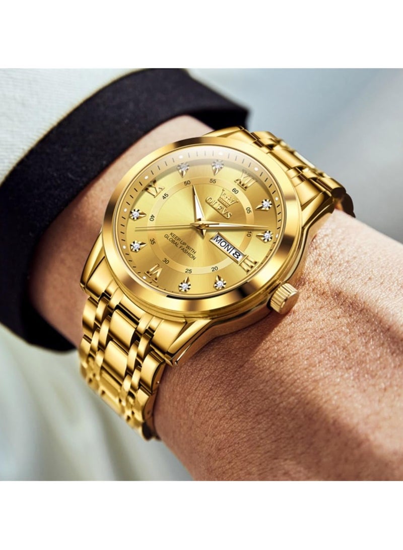 OLEVS OLEVS Men's Chronograph Quartz Watches, Gold Case with Day Date, Waterproof Stainless Steel Wrist Watch, Luminous Watches for Men, Fashion, Leisure  - Image 3