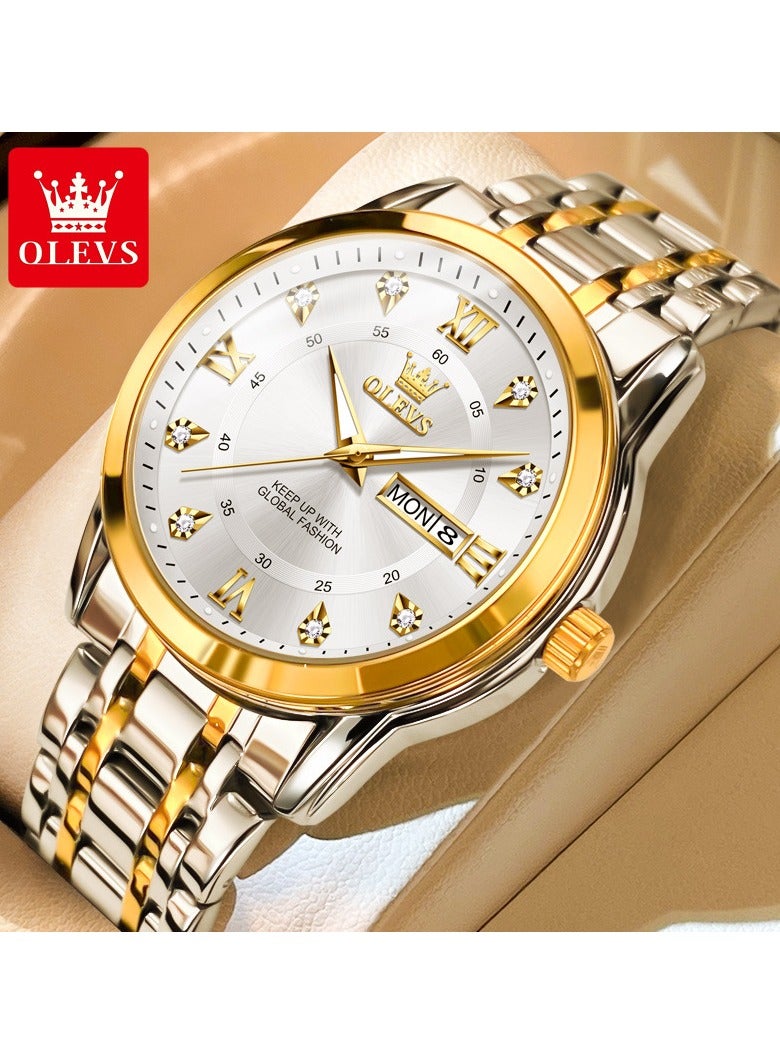 OLEVS OLEVS Men's Chronograph Quartz Watches, Gold Case with Day Date, Waterproof Stainless Steel Wrist Watch, Luminous Watches for Men, Fashion, Leisure  - Image 1