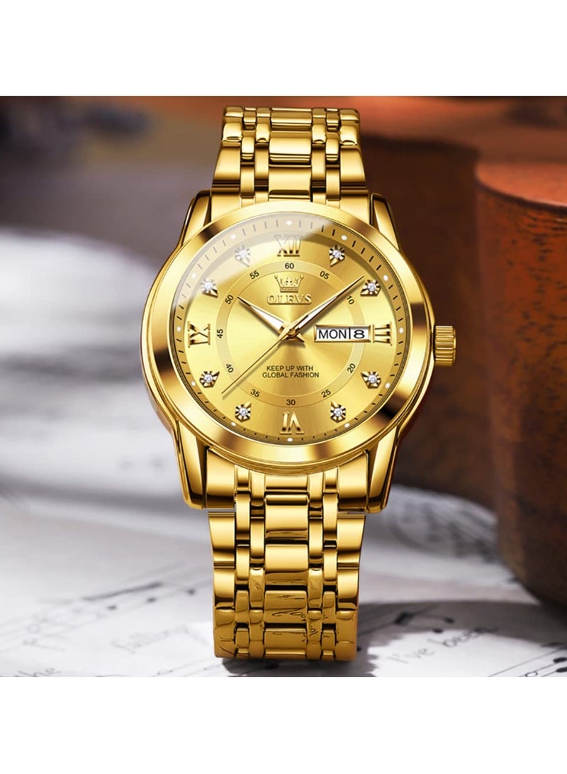 OLEVS OLEVS Men's Chronograph Quartz Watches, Gold Case with Day Date, Waterproof Stainless Steel Wrist Watch, Luminous Watches for Men, Fashion, Leisure  - Image 5