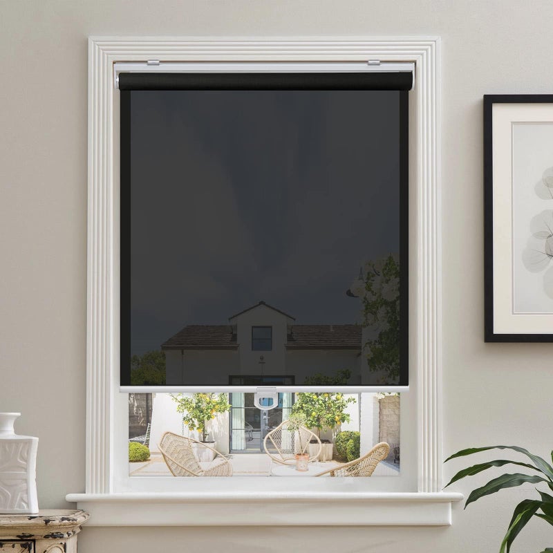 AOSKY Cordless Roller Shades for Windows Light Filtering Shades with 5% Openness Solar Screen Semi Sheer Roller Blinds UV Protection for Office and Home. Easy to Install 23" W x 72" H (Black) - Image 1