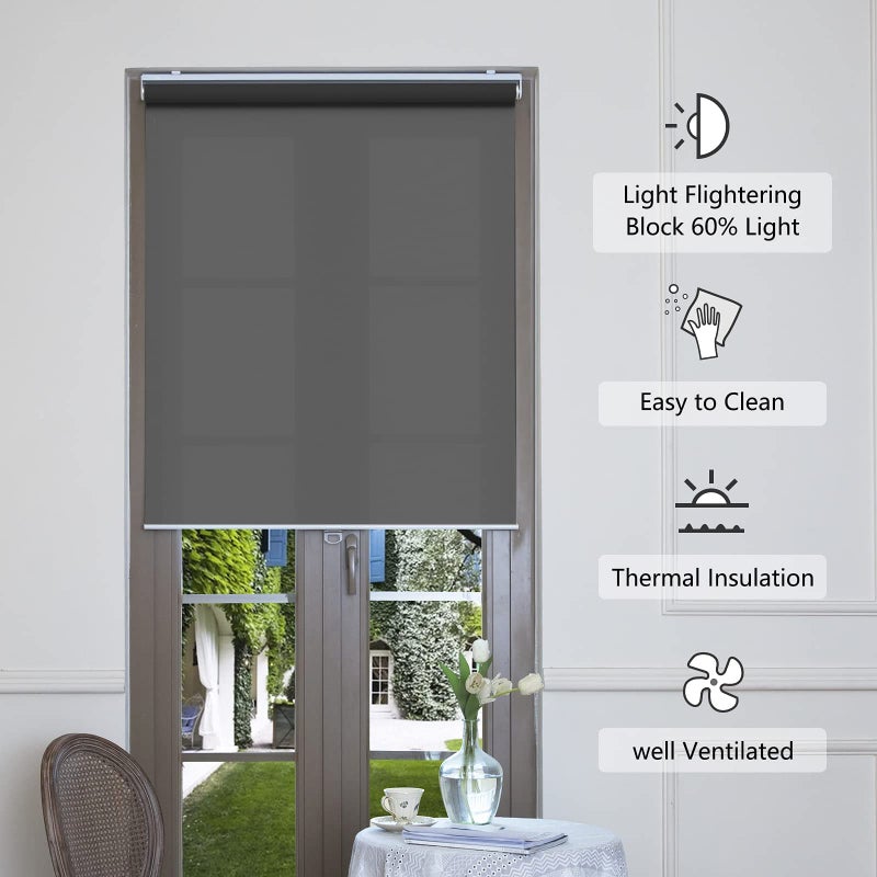 AOSKY Cordless Roller Shades for Windows Light Filtering Shades with 5% Openness Solar Screen Semi Sheer Roller Blinds UV Protection for Office and Home. Easy to Install 23" W x 72" H (Black) - Image 3