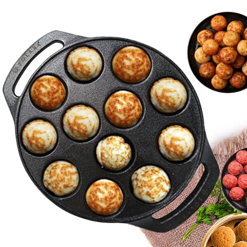 SOLARA مقلاة بانيارام من الحديد الزهر SOLARA بحجم 8 بوصة (20 سم) (12 تجويف) | مقلاة للأبي/غونتا بونغانالو/بادو | أواني طهي من الحديد الزهر - Image 1
