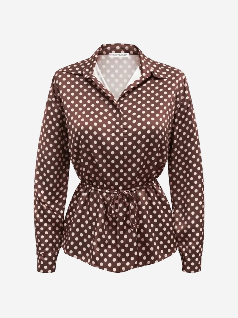 MIXRAY Polka Dot Tie Detail Button-Up Shirt - Image 1