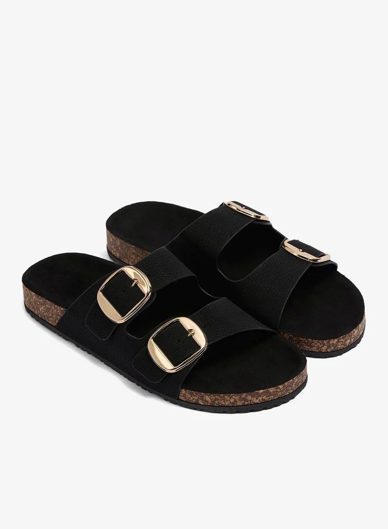 Matalan Black Double Buckle Footbed Sandals