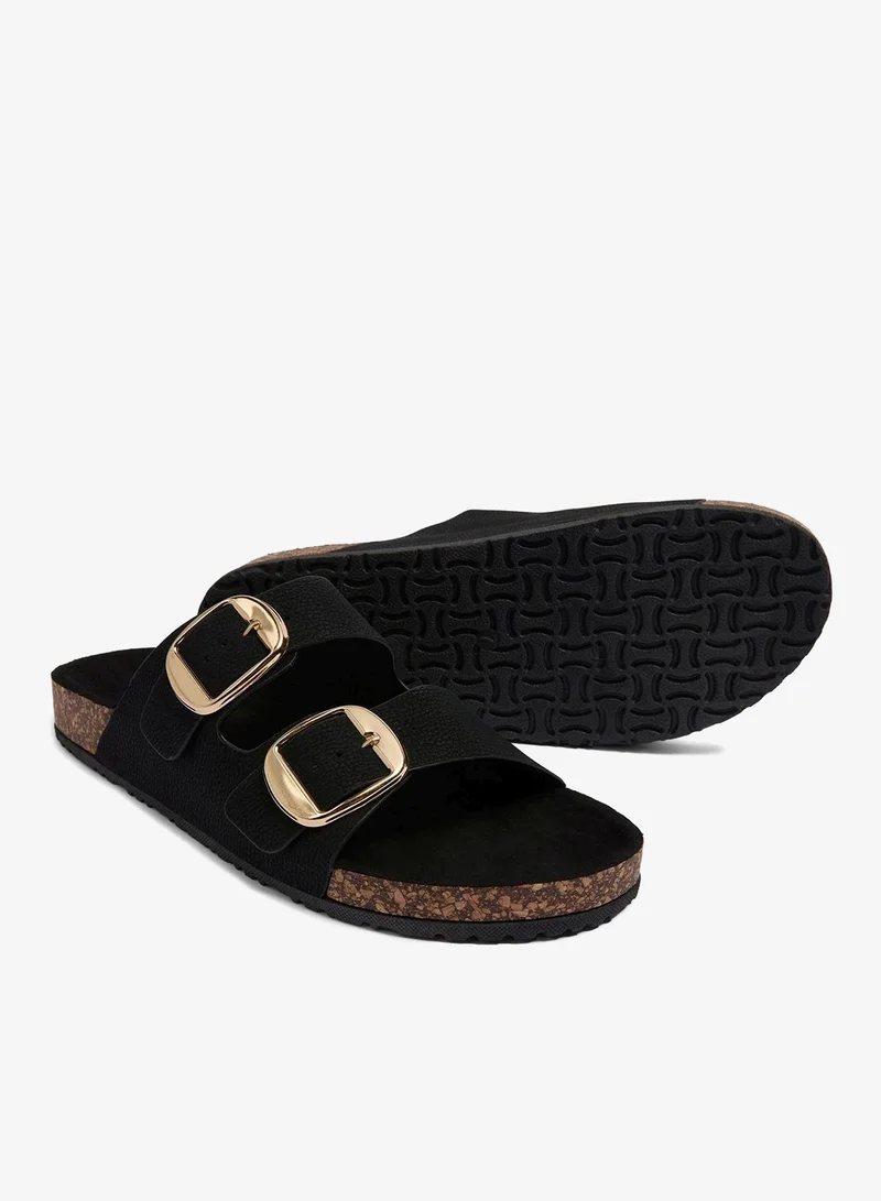 Matalan Black Double Buckle Footbed Sandals