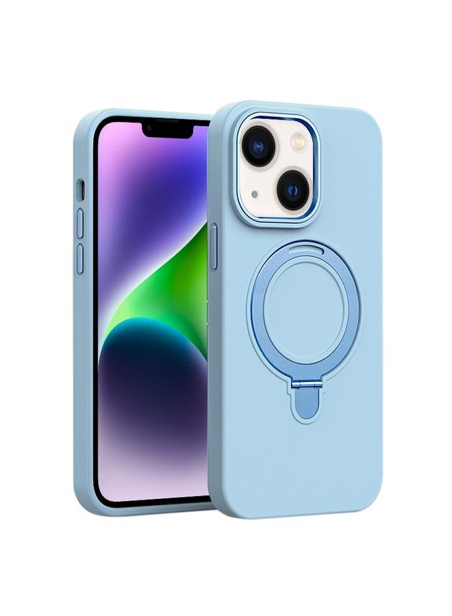 اس-توب جراب لهاتف iPhone 14 مصنوع من السيليكون السائل MagSafe مع حامل حلقي معدني - Image 1