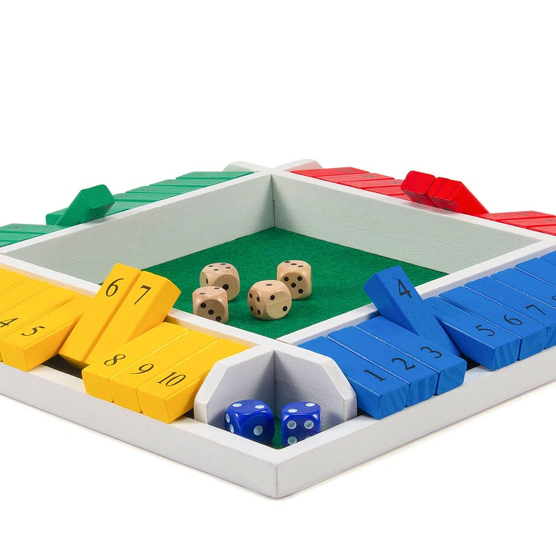 AMEROUS Shut The Box Dice Game-12 inches-Colorful Design-1-4 Players-12 Dice-Gift Package, Classic 4 Sided Wooden Board Game for Adults Kids, Classics Board Game - Image 5