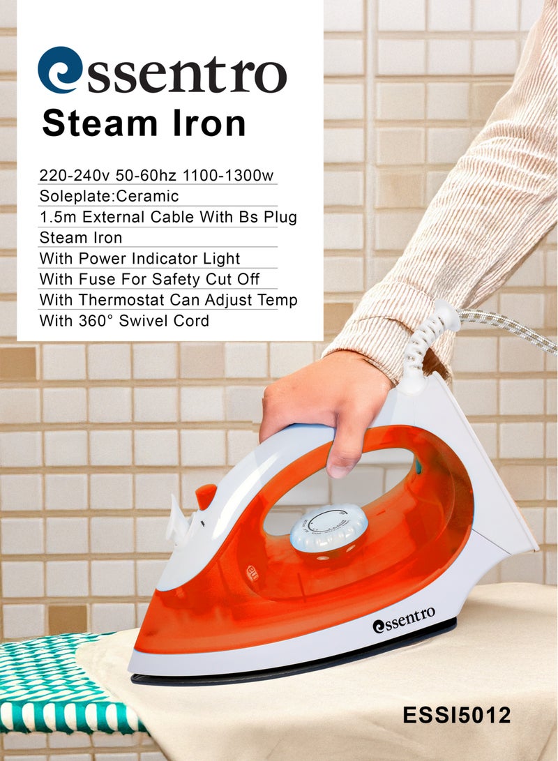 ESSENTRO Essentro Steam Iron 1300W, Ceramic Soleplate ,Adjustable Temperature & Power Indicator Light - ESSI5012  - Image 4